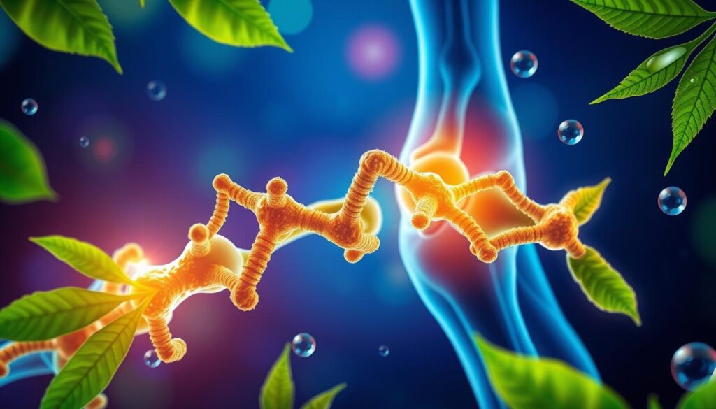 collagen molecules interweaving with human joints